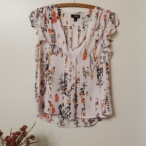 a.n.a. flutter sleeve floral pintuck blouse